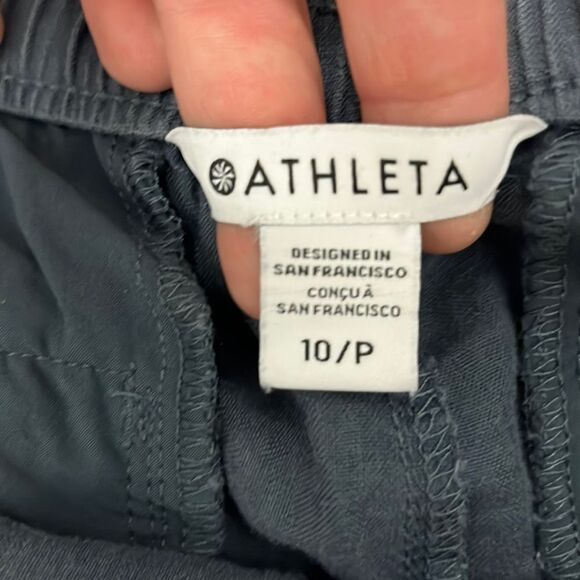 Athleta Easy Breezy Slate Blue Linen Flat Front Pant - 10 Petite - Picture 2 of 6